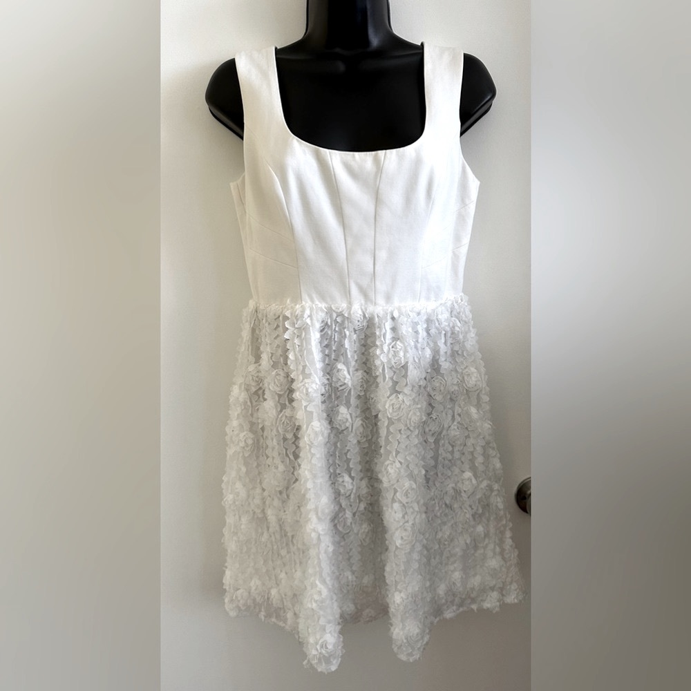 Ark & Co White Sleeveless Mini Dress with Floral Appliqué Skirt